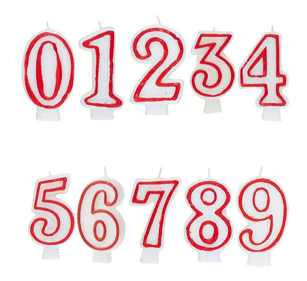 Red and white number candles on a white background
