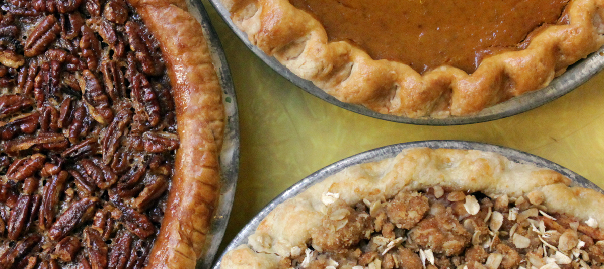 display of three fall seasonal pies